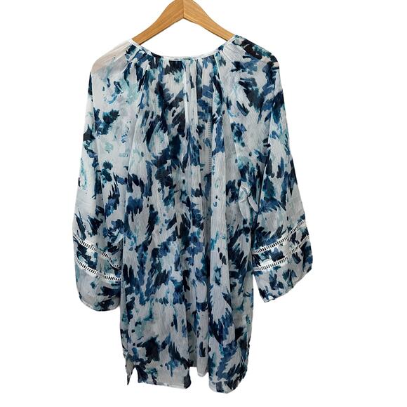 Catherines Blue Semi Sheer Peasant Blouse Womens Plus 2X V Neck Kimono Sleeve - Picture 3 of 9